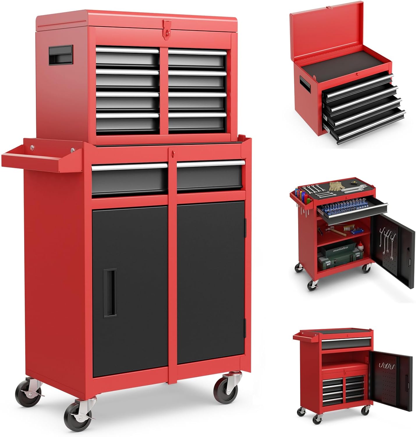 IRONMAX Rolling Tool Chest, Lockable 5-Drawer Tool Cabinet w/Tool Side Slot & Universal Wheels, 2 in 1 Detachable Tool Box Storage Organizer for Garage Workshop Auto Shop