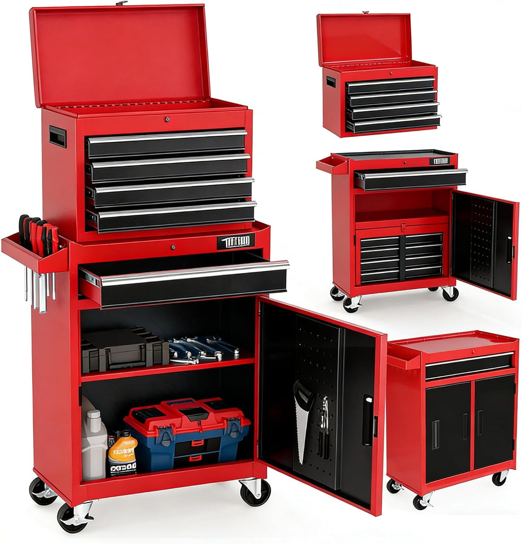 TUFFIOM 5-Drawer Rolling Tool Chest, Tool Storage Cabinet w/Drawers, Lockable Wheels, Detachable Top & Adjustable Shelf, Mechanic Tool Organizer Box for Garage, Workshop, Warehouse & Repair Shop