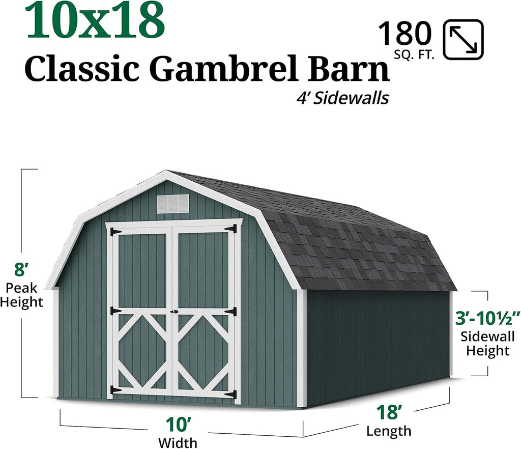 Little Cottage Co. 10x18 Classic Gambrel Barn with 4 ft. Sidewalls with Floor, Outdoor Wood Storage Shed Do-It-Yourself Precut Kit