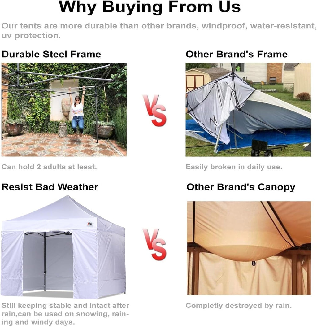 ABCCANOPY Heavy Duty Easy Pop up Canopy Tent with Sidewalls 10x15, Beige