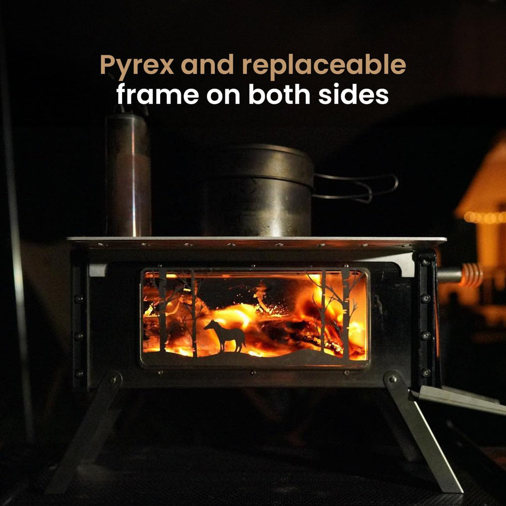 S'more Camping Hot Tent Stove, Portable Folding Stainless Steel Stove, Outdoor Wood Burning Stove for Shelter Backpacking Hunting Cooking with 7.2ft Chimney Pipe and Replaceable Window Trim Frame