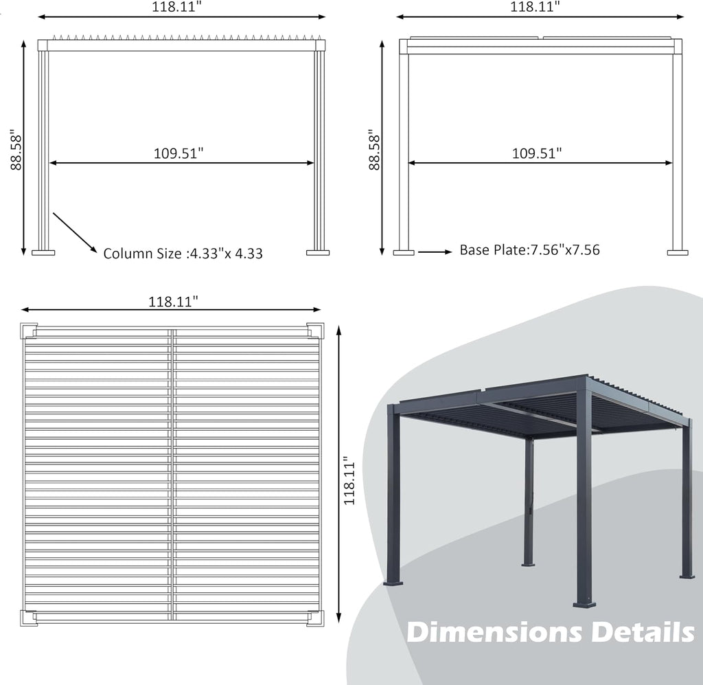 10'x 10' Patio Louvered Pergola Canopy Modern Aluminum Pergola with Adjustable Roof Rainproof Gazebo for Outdoor BBQ Deck Yard Lawn and Garden Deep Grey Hardtop Gazebo (10x10FT)