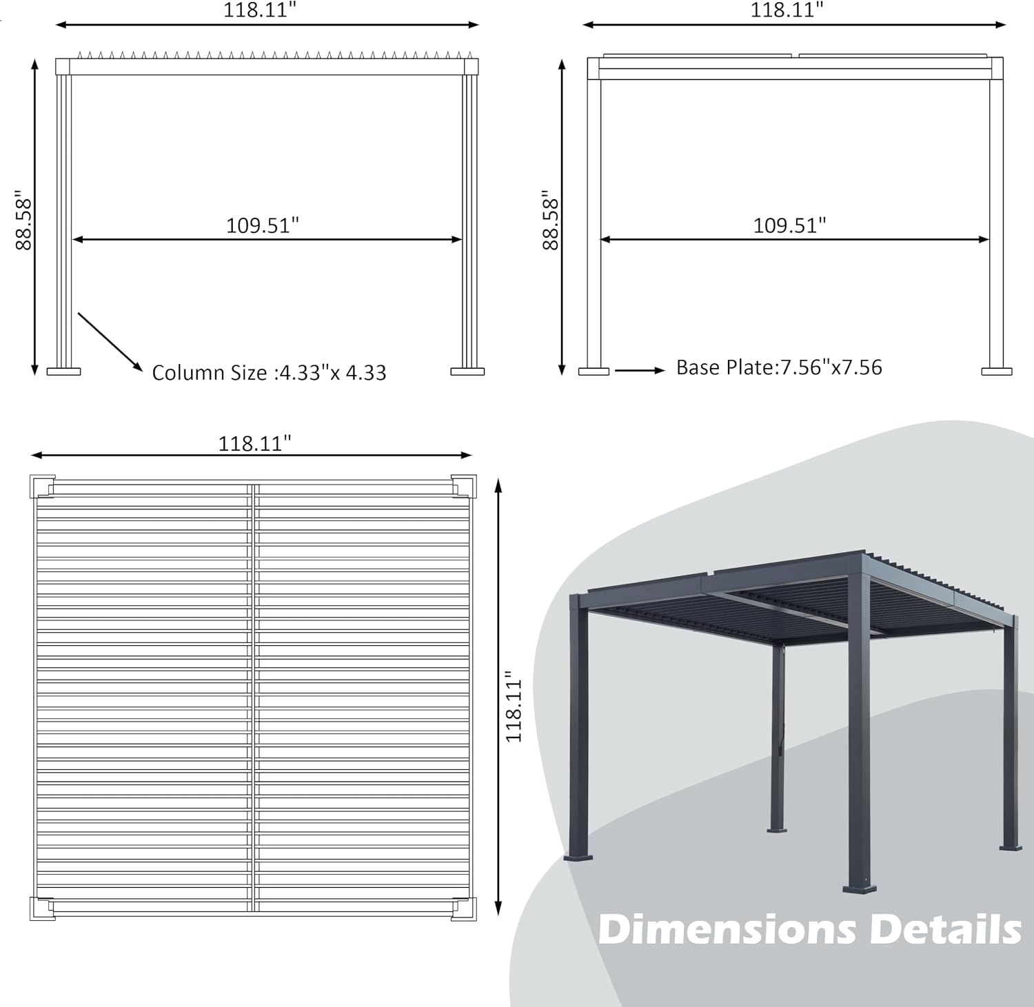 10'x 10' Patio Louvered Pergola Canopy Modern Aluminum Pergola with Adjustable Roof Rainproof Gazebo for Outdoor BBQ Deck Yard Lawn and Garden Deep Grey Hardtop Gazebo (10x10FT)