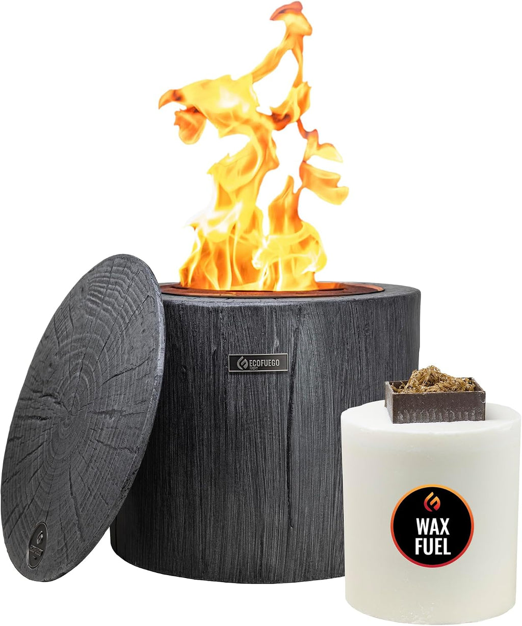 El Fuego Wax Fire Pit – Lights in Seconds for Instant Heat with No Wood Smoke, Low Maintenance, the Ultimate in Convenience - Graphite Grey