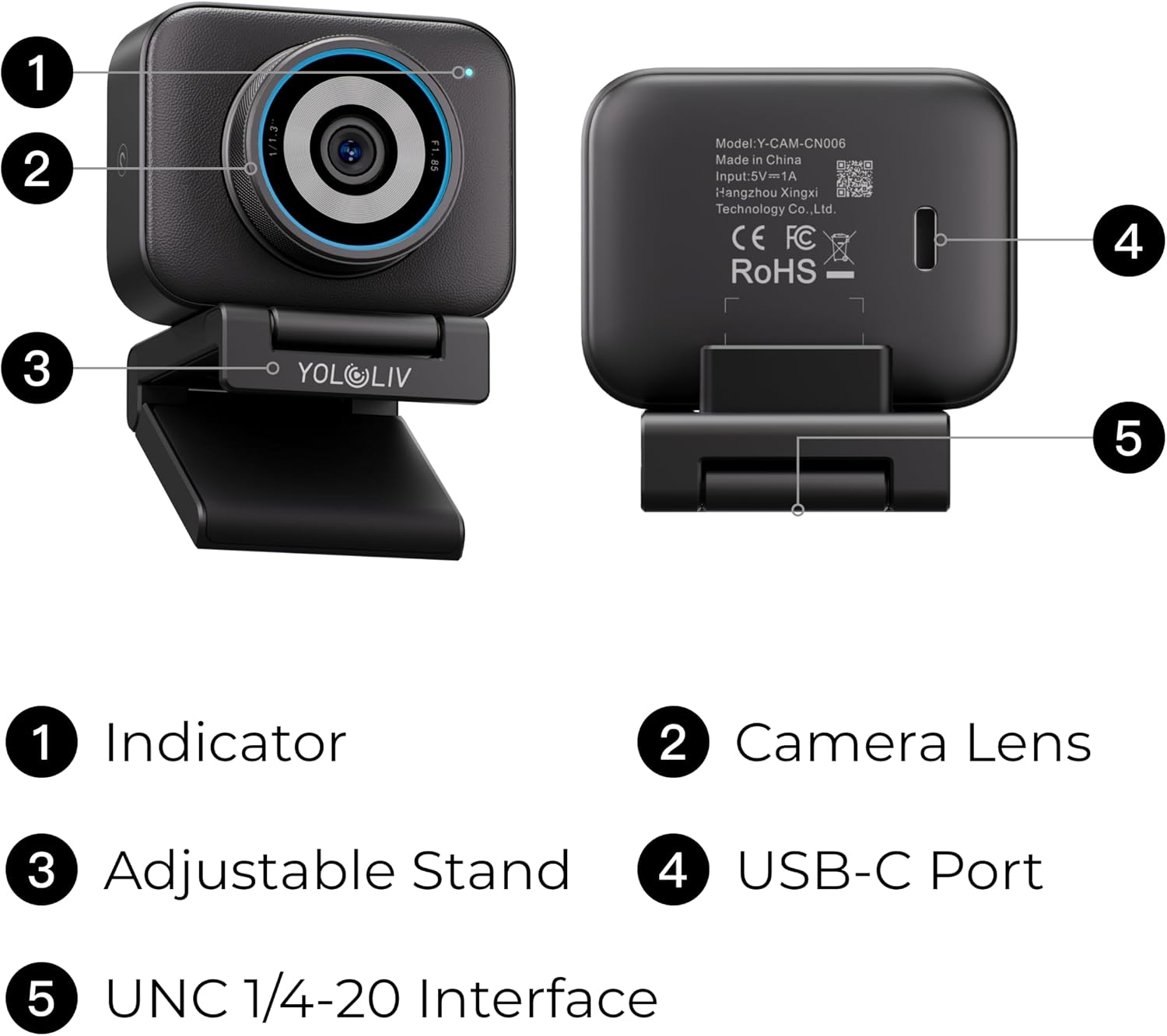 YOLOLIV YoloCam S3, 4K Streaming Webcam, DSLR-Like Control, Cinematic Effects, 4X Zoom, HDR, Uncompressed Video, Optimized PD AutoFocus | USB-C for PC & Mac
