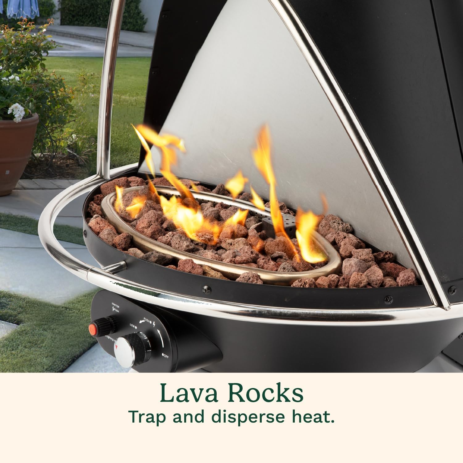 Cuisinart Chimenea Propane Fire Pit, 40,000 BTU Adjustable Gas Fire Pit for Patios, Includes Lava Rocks, Directional Heat Shield and Push to Start Ignition, Perfect for Backyards, Decks, and Patios