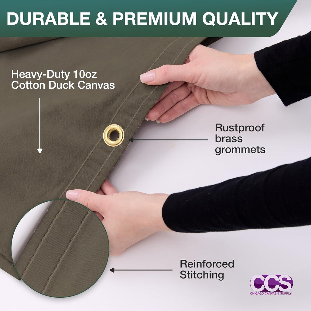 CCS Waterproof Canvas Tarp Cover – Heavy Duty Duck Cloth, Waxed Canvas Tarpaulin with Rustproof Brass Grommets for Camping, Construction, Equipment & Outdoor Use (Olive Drab, 12x16 Ft)