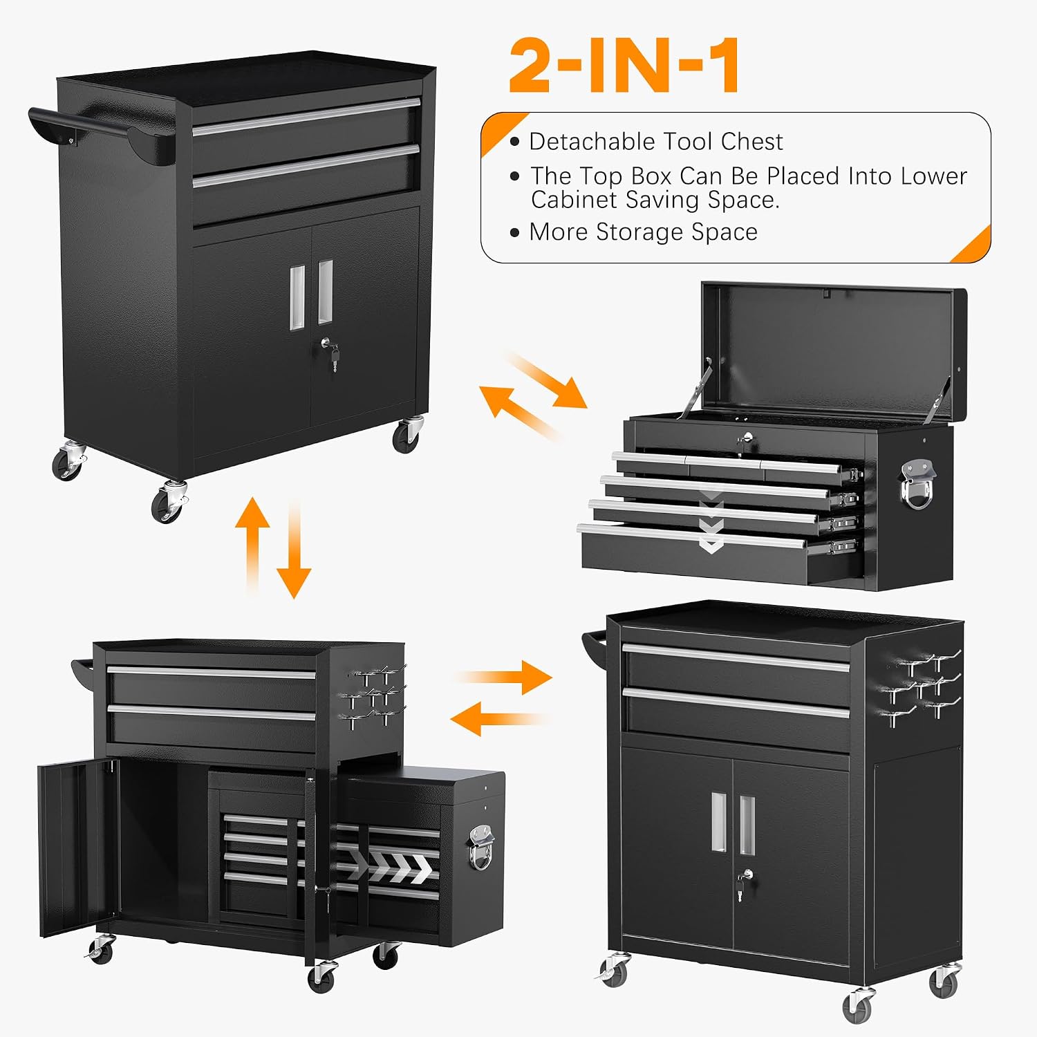 INTERGREAT Rolling Tool Chest with Wheels and 8 Drawers, Detachable Large Tool Cabinet with Lock for Garage, Locking Mechanic Tool Cart with Black Liner for Warehouse, Workshop, High Capacity