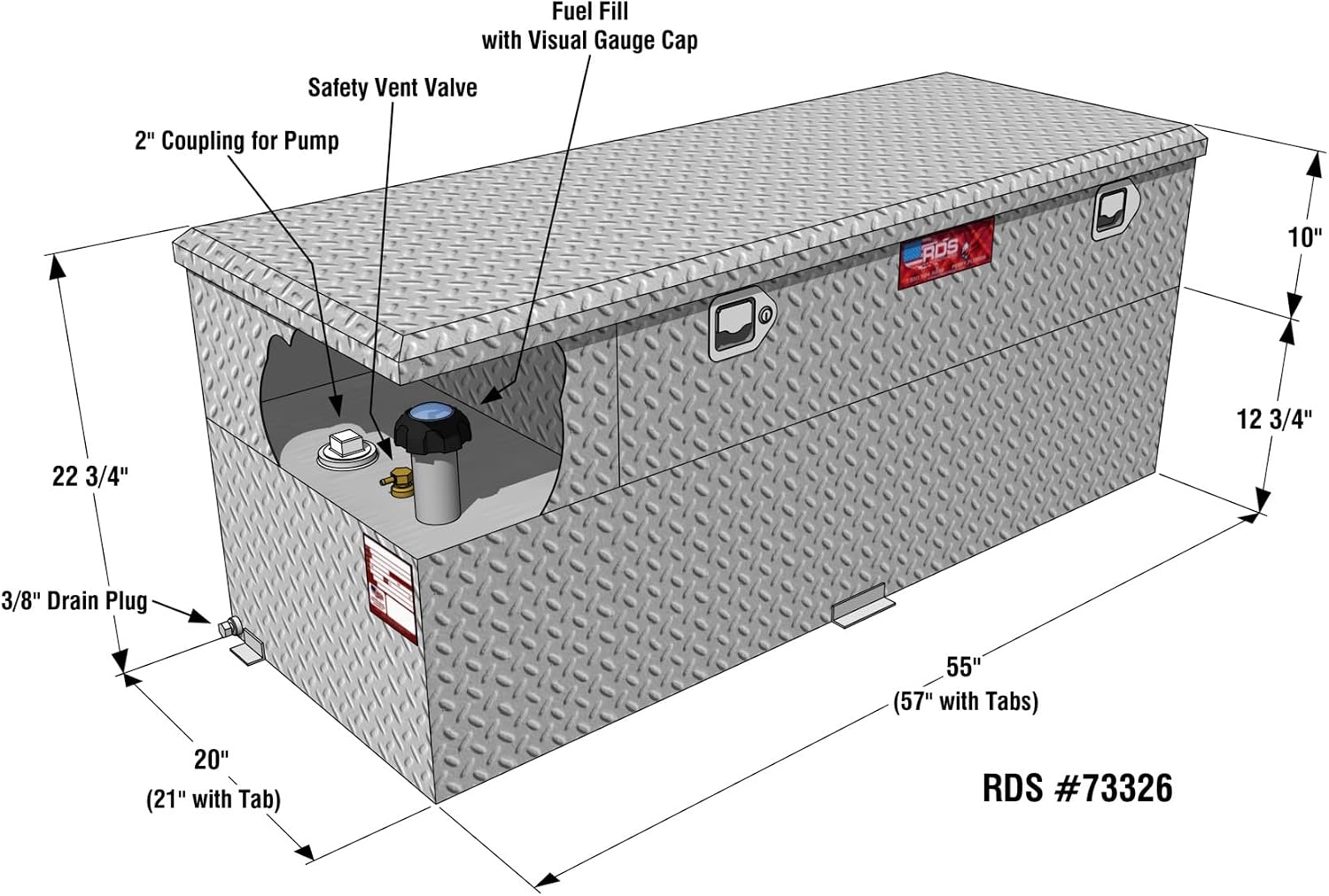 RDS Fuel Transfer/Auxiliary Tank/Toolbox Combo with 8 Gpm Pump - 60-Gal. Capacity