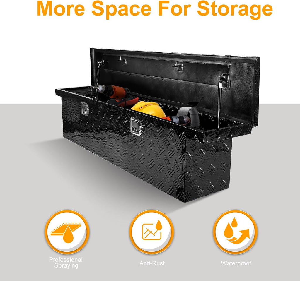 Crossover Tool Box Deep 14' H x 12' D x 60' L Waterproof Lockable Aluminum Black Truck Storage Box Compatible with Chevy Colorado,Ford Ranger,GMC Canyon（For Mid-Size Trucks