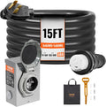 VEVOR 50 Amp Generator Cord and Power Inlet Box Kit, 15FT Generator Extension Cord NEMA 14-50P/SS2-50R STW 6/3+8/1 AWG with Twist Lock Connector, Pre-Drilled Inlet Box, ETL Listed