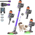Cordless Vacuum Cleaner,500W 40KPa 60Mins Vacuum Cleaners for Home,Powerful Stick Vacuum With Green Light,Anti-tangle Wireless Vacumm, Rechargeable Vacuum for Pet Hair/Carpet/Hardwood Floor,Purple