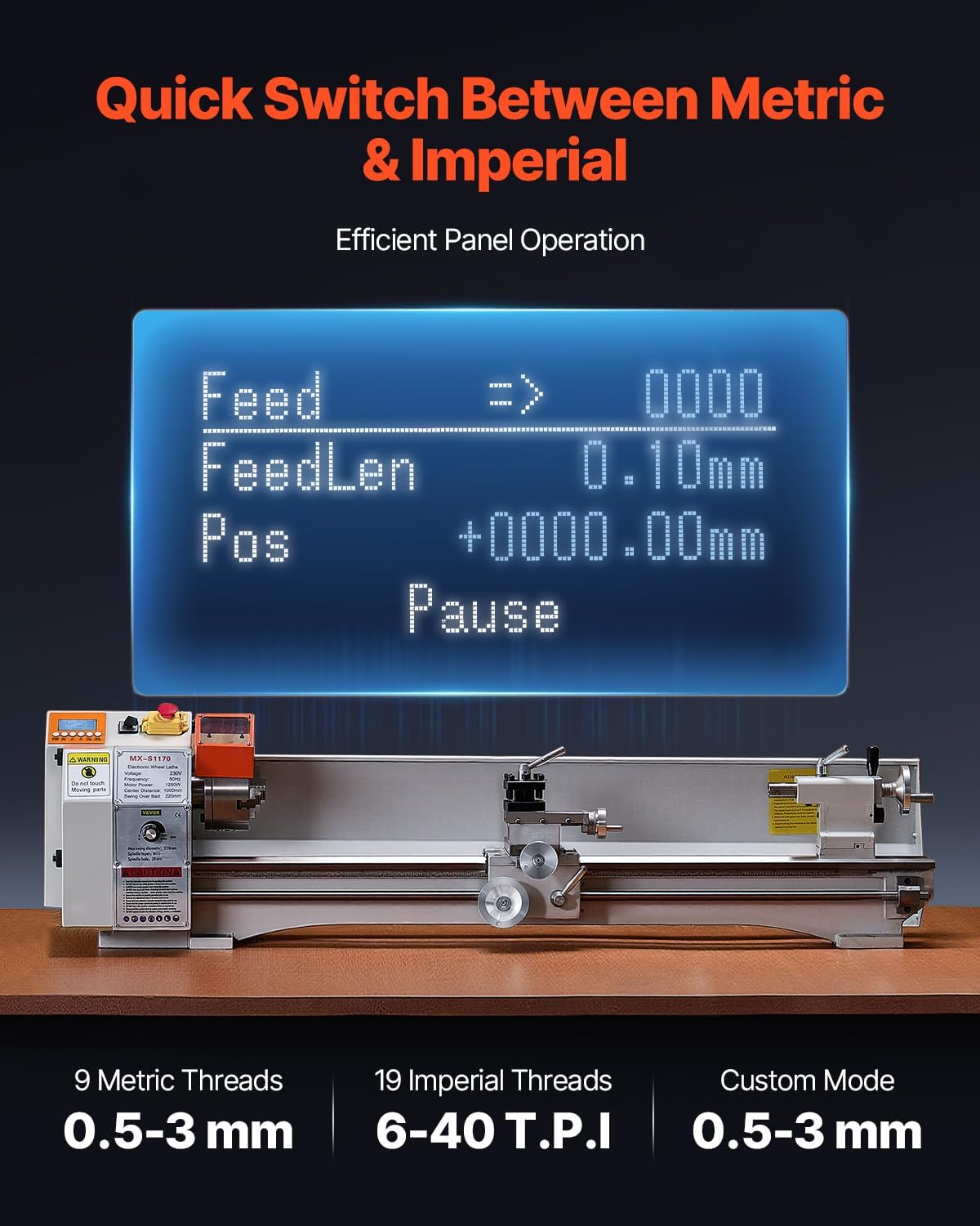 VEVOR Metal Lathe Machine, 8.7 x 39 in, Precision Bench Power Metal Lathe, Automatic Feed, 0-2500 RPM Variable Speed, 1250W Brushless Motor, for Processing Precision Parts Soft Metals Wood Plastics