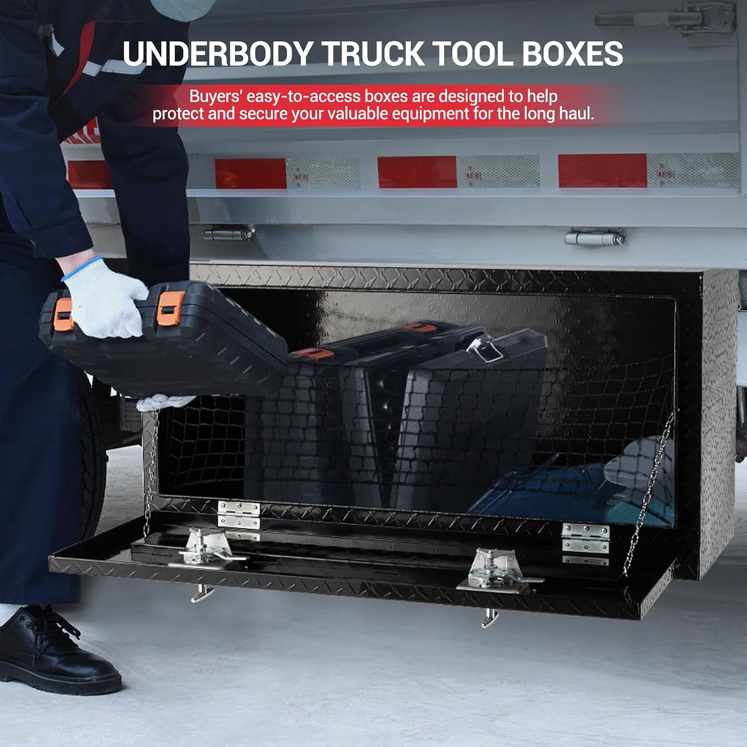 GarveeTech Underbody Truck Box,36 in Pickup Storage Box,Heavy Duty Aluminum Diamond Plate Tool Boxes with Lock and Keys,Waterproof Trailer Storage Box with T-Handle Latch for Truck,Van,Trailer，Black