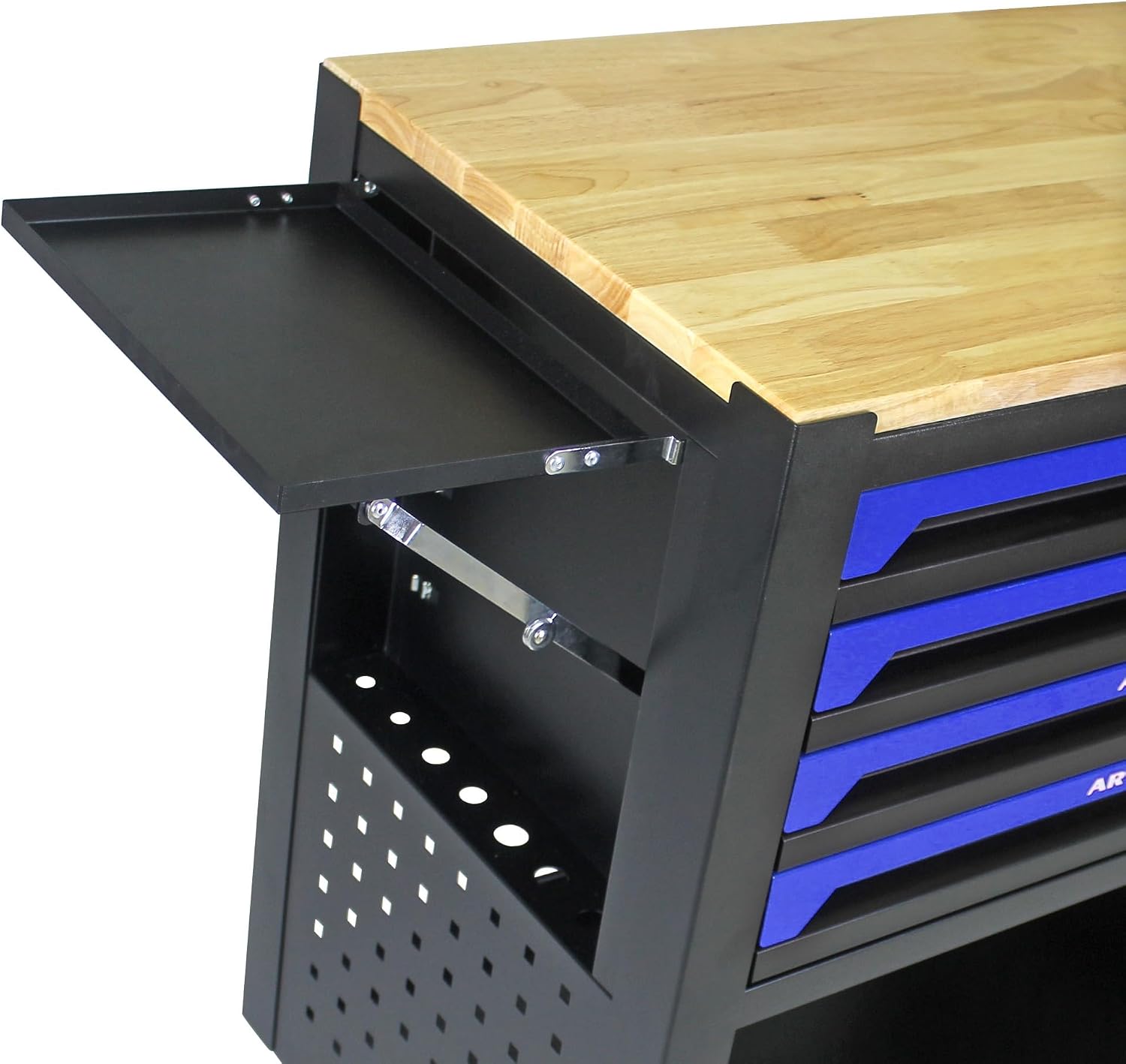 36' Tool Box with Wheels 4 Drawers Rolling Tool Cart, Wooden Top Workbench, 660lbs Total load Tool Cabinet with Locked Drawers Storage Organizer Cabinet for Garage, Warehouse, Repair Shop - Blue