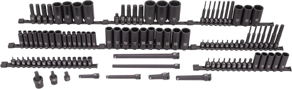 Sunex Tools 3/8' & 1/2' Drive SAE & Metric 6 Point Standard & Deep with Star (E and Tamperproof), Triple Square, & Hex Bit, 106-Piece, Model 10105