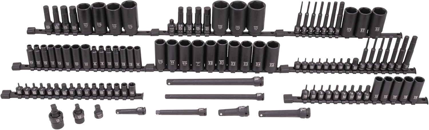 Sunex Tools 3/8' & 1/2' Drive SAE & Metric 6 Point Standard & Deep with Star (E and Tamperproof), Triple Square, & Hex Bit, 106-Piece, Model 10105