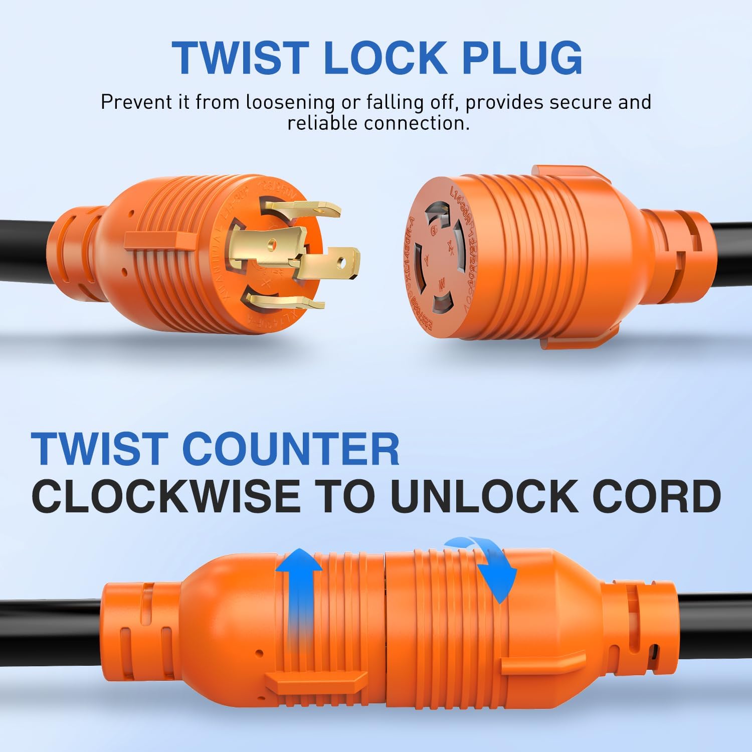 Nilight 30 Amp 50FT Generator Extension Cord 125/250V 7500 Watt Heavy Duty 10 Gauge Pure Copper STW Wire ETL Listed 4 Prong L14-30P L14-30R Cable for RV Camper Outdoor Use