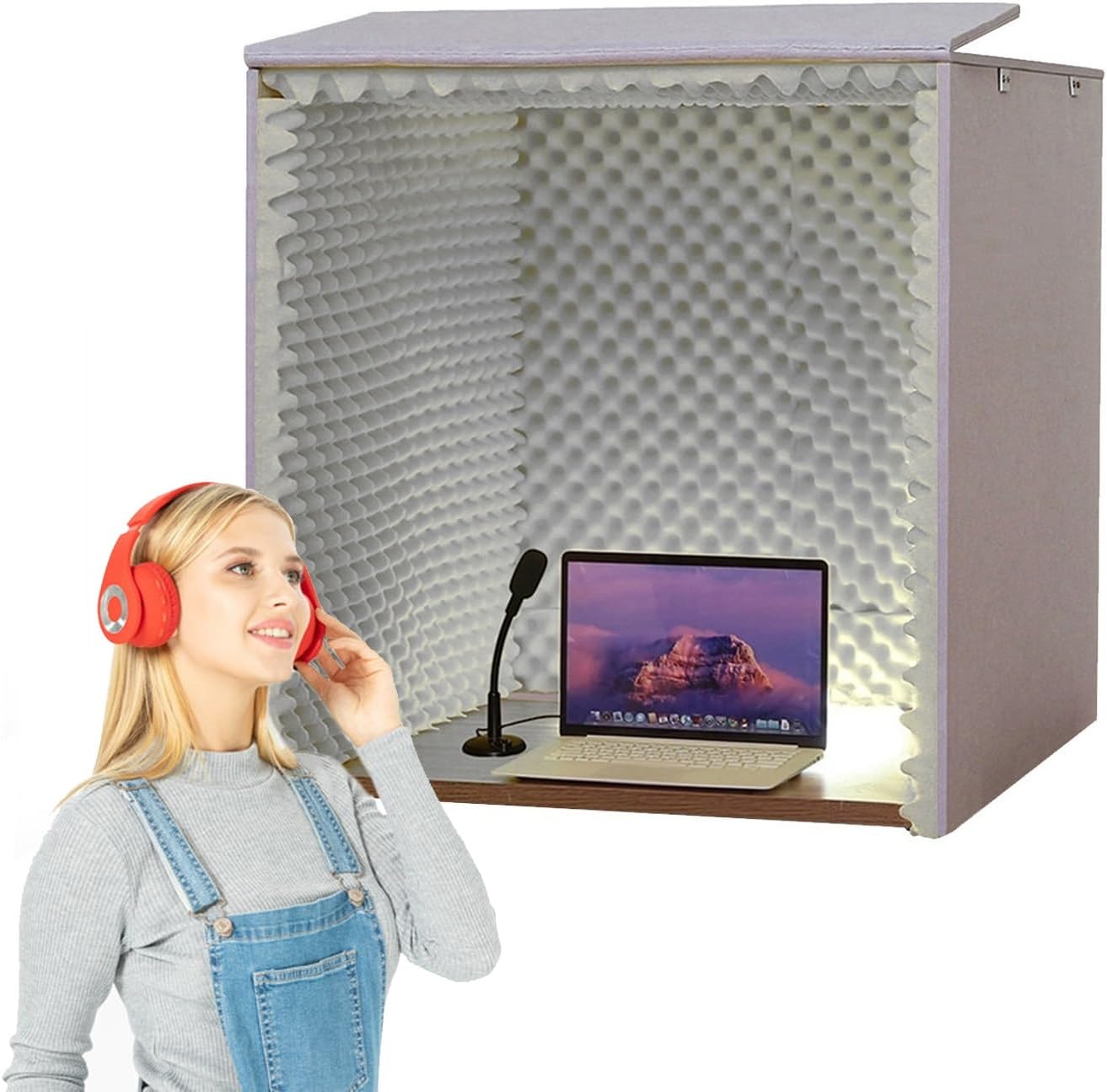 Sound Isolation Room for Home Studio, Portable Soundproof Booth Recording Booth Vocal Booth for Home Studio, Portable Vocal Booth for Recording for Recording Podcasts Singing Gaming (Color : Gray)