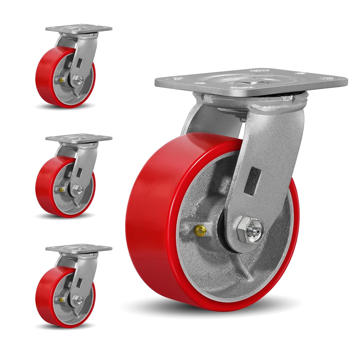 5' X 2' Industrial Plate Swivel Caster Wheels Set of 4 Heavy Duty,Load Capacity 3200lbs, No Noise Polyurethane Wheel on Steel Hub for Toolbox Workbench