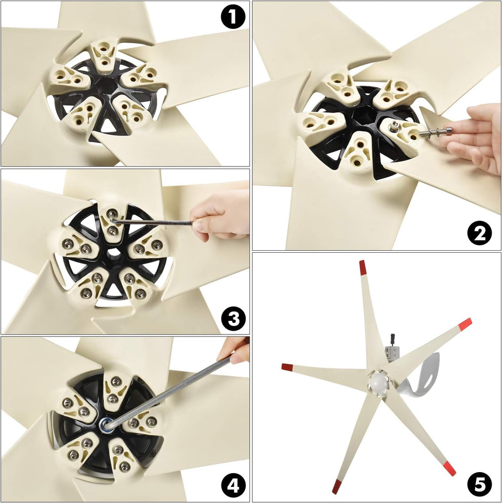 Nature's Generator Wind Turbine Includes 100 Foot 12 AWG Cable, 5 Blades, Controller Box, Land or Marine Use Day and Night