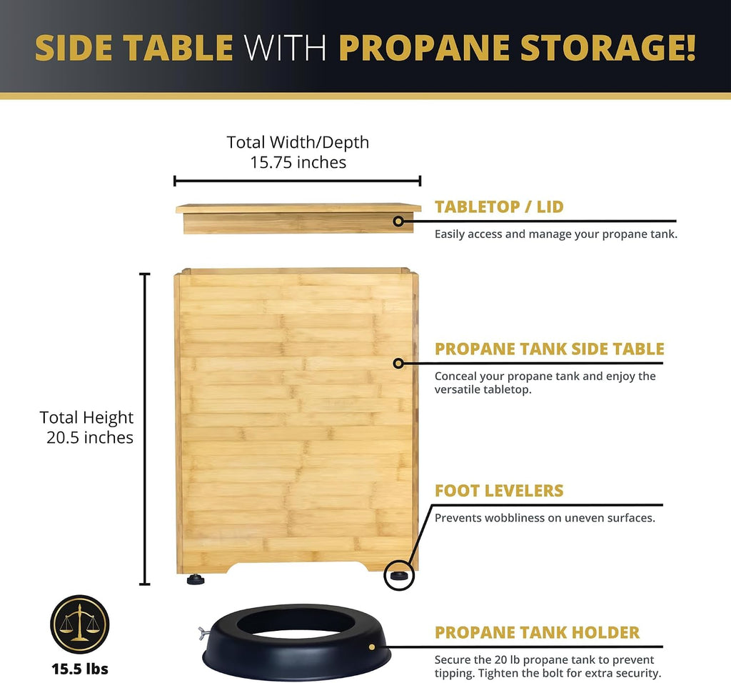 43' Gas Fire Pit Table with Propane Tank Cover Table Wood Grain Design Square Includes Lava Rocks and Weatherproof Cover for Outdoor Patios Parties Garden 50,000 BTUs CSA Certified