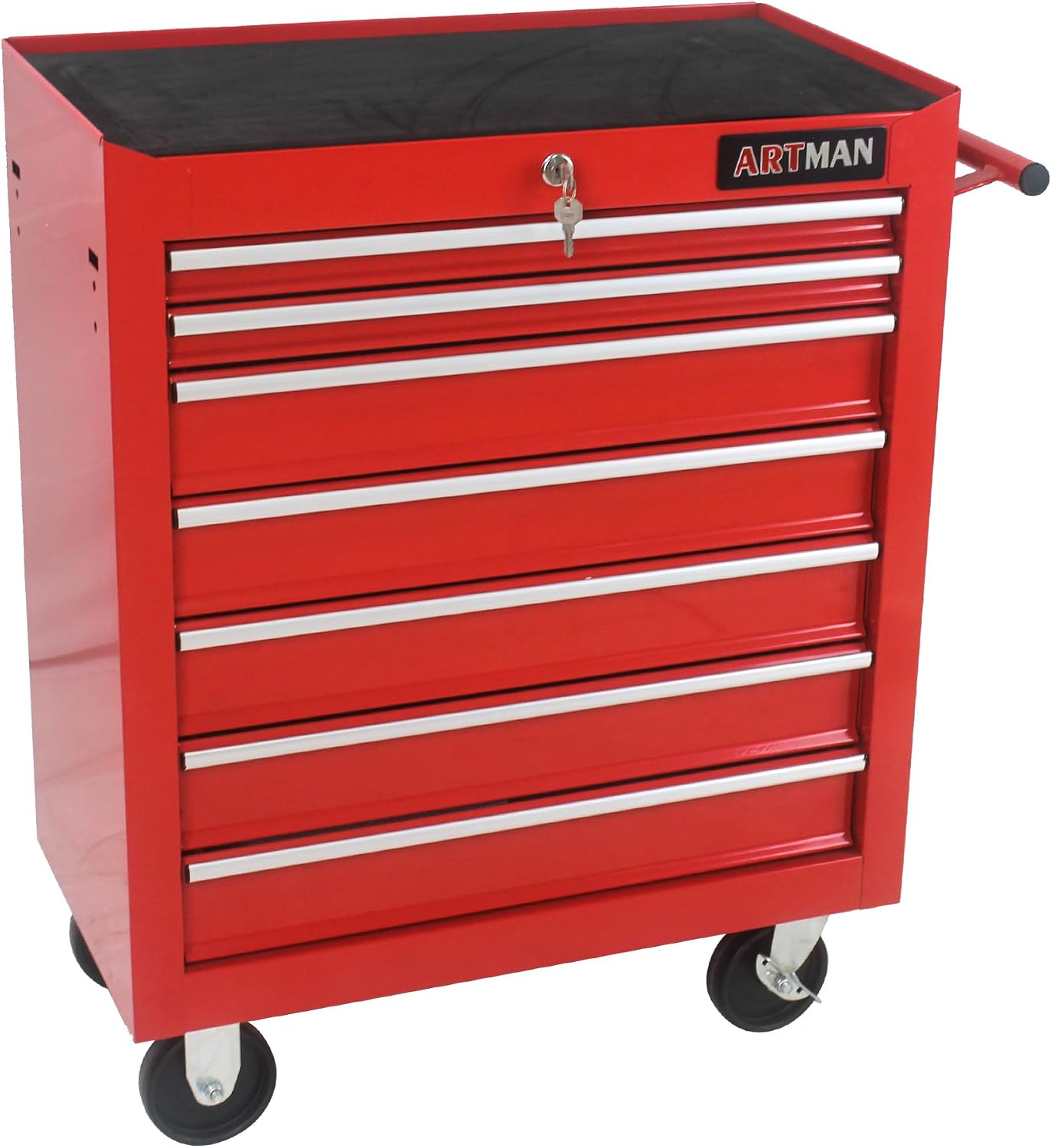 7 Drawers Tool Cart on Wheels, 7 Drawer Rolling Tool Chest with Key Lock, Trolley Organizer Tool Case, Multifunctional Rolling Tool Box for Garage,Warehouse,Workshop,Repair Shop (Red)