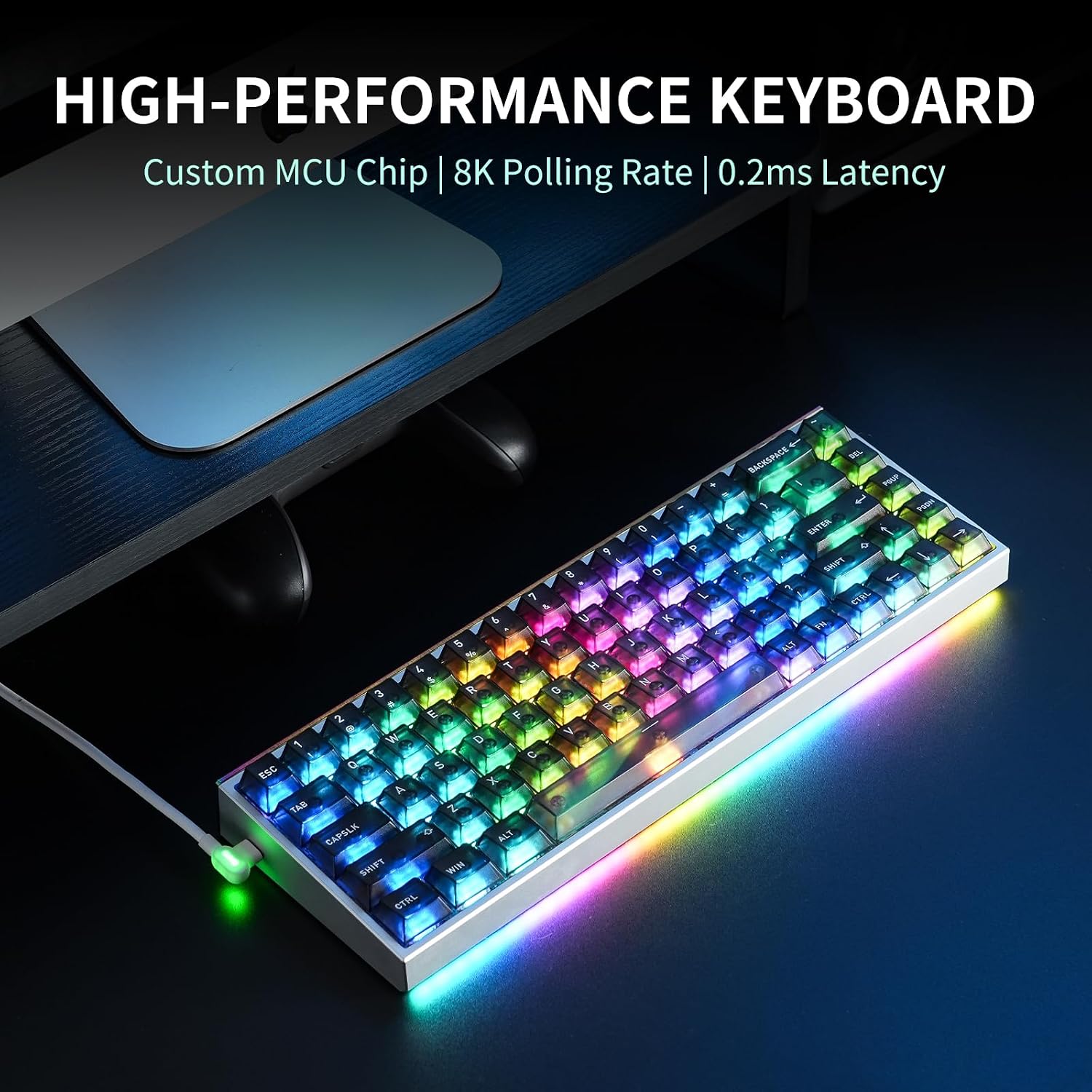 Hexgears MAG68-65% Mechanical Gaming Keyboard Wired, Magnetic Switch Hot-Swappable, Adjustable Rapid Trigger Mode, 8000Hz Polling Rate, All-Aluminum Case, 16.8M RGB Backlit&Strip - Aurora