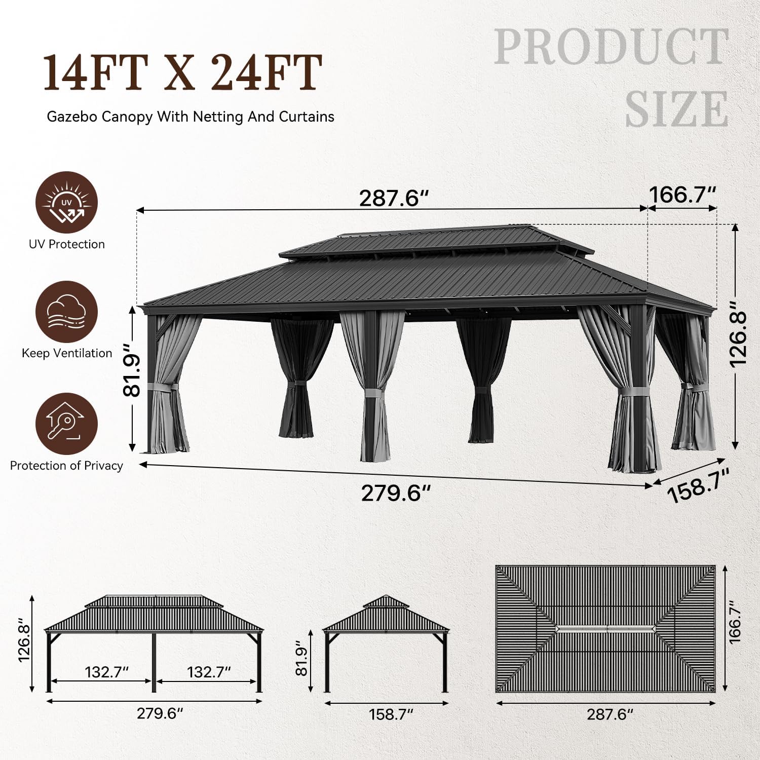 24 Ft. W X 14 Ft. D Metal Patio Deluxe Gazebo