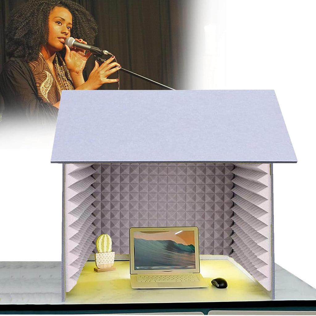 Desktop Soundproof Cover, Portable Recording Booth, Sound Isolation Room for Home Studio, for Microphone Recording Equipment Podcasts Singing Gaming and Broadcasting,Gray