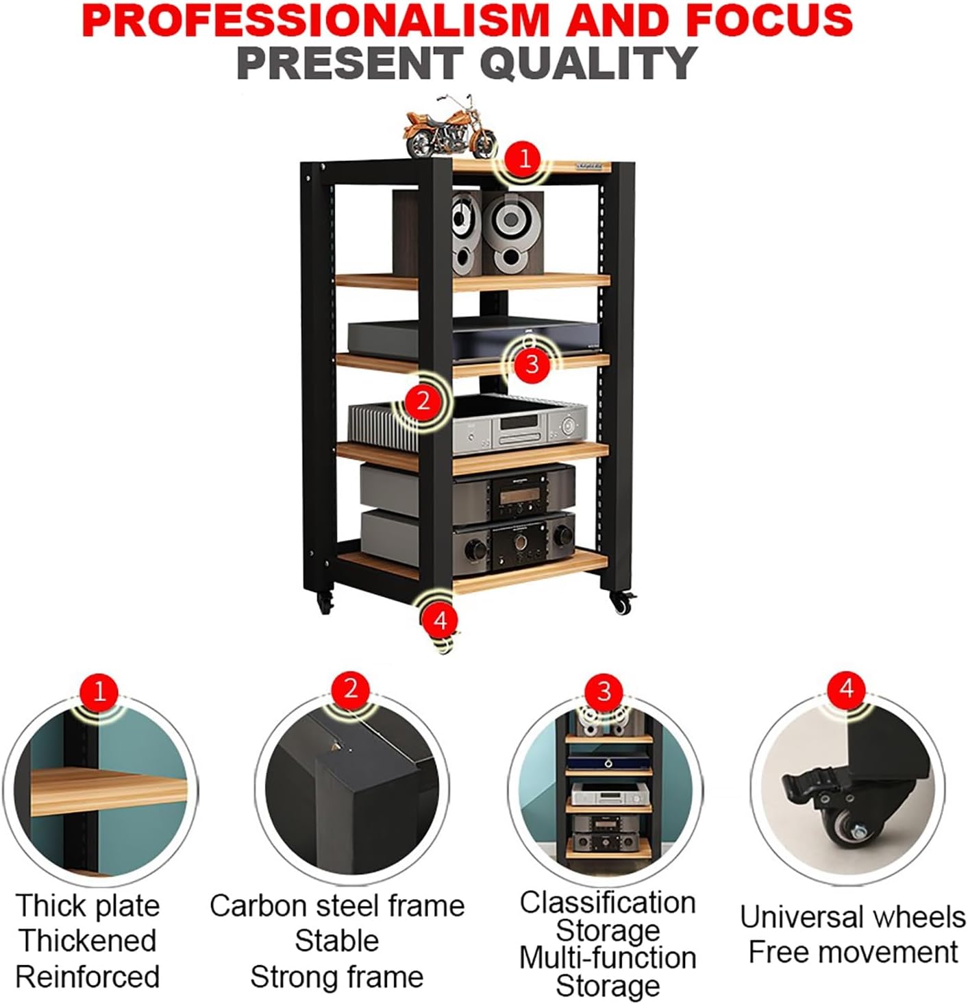 Walnut Gaming Shelf - Record Player Stand & Stereo Rack for PS5, DVD Player, Projector - Audio & AV Media Display Cabinet, Corner Shelf with Wooden Shelves (60x50x40cm)