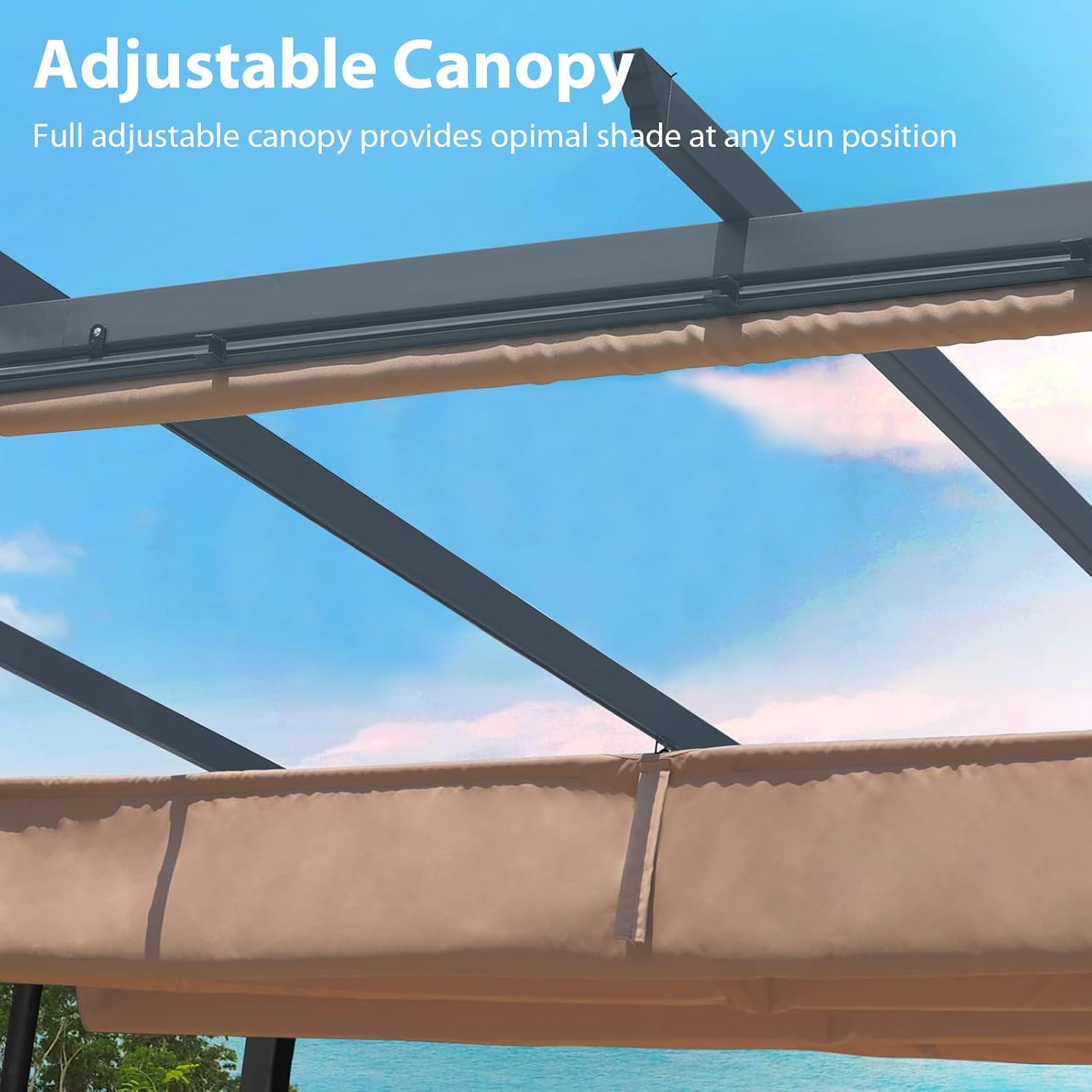 Aoodor 10 x 12 ft Outdoor Pergola with Retractable Shade Canopy, Matte Aluminum Frame, 4 Roller Shade Curtains, Grape Trellis for Patio, Backyard, Garden, and Deck, Brown