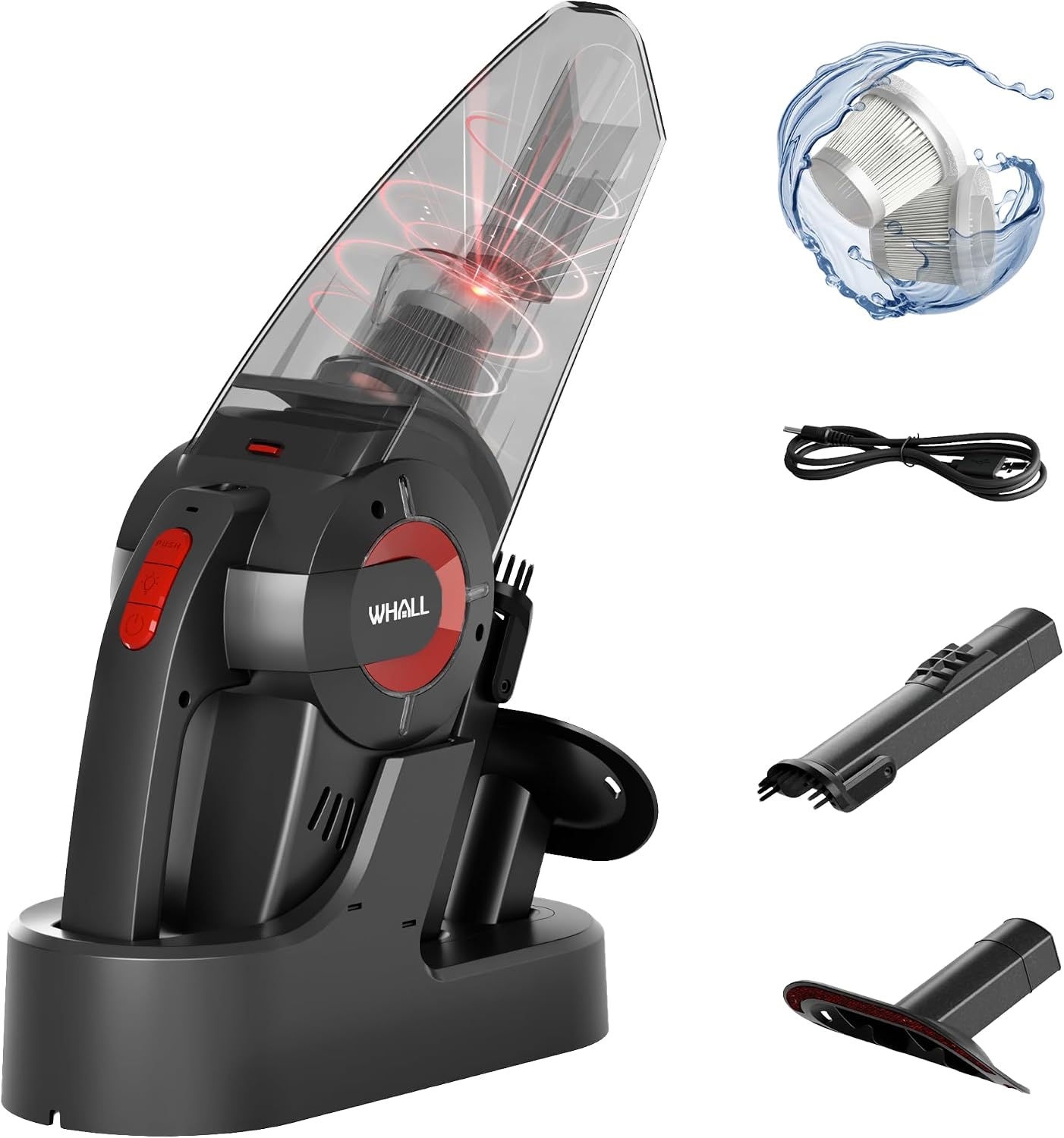 Whall Handheld Cordless Car Vacuums, Wet and Dry Use 9000Pa Strong Suction Vacuums, Rechargeable Portable Vacuum Cleaner with LED, Charging Dock, Lightweight Mini Vacuum for Car, Home and Office,Red