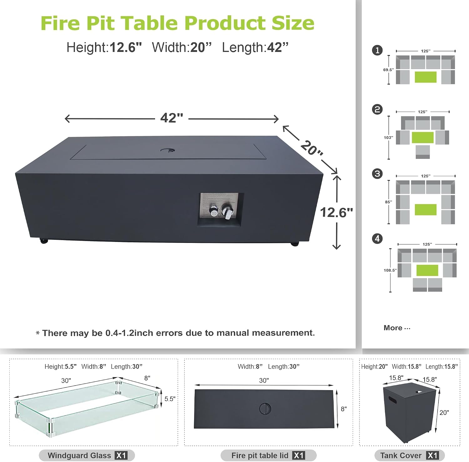 SUNPEAK 42' Rectangular Propane Fire Pit Table 50,000 BTU Fireplace Table with Wind Guard, Lid, Rocks and Cover - Fire Pits & Outdoor Fireplaces - Gas Fire Pits for Outside Patio (Black, 42')