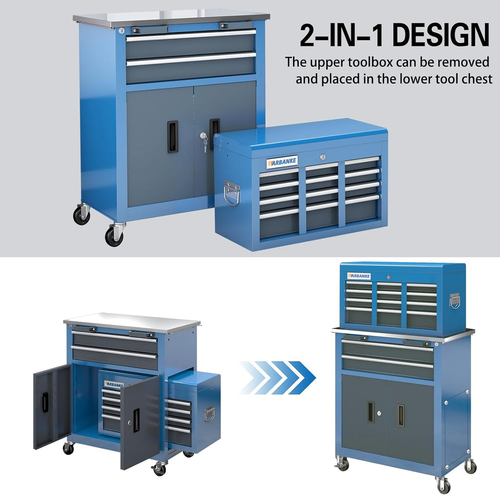 LARBANKE 8-Drawer Rolling Tool Chest,Tool Chest with 360° Brake Wheels and Padded Feet,Tool Cabinet with Locking System and Drawer Liners,Ideal Design for Garage and Workshop