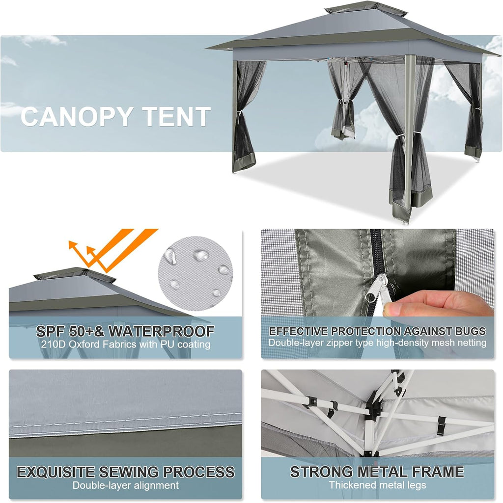 COBIZI 12x12 FT Pop up Gazebo on Clearance Outdoor pop up Canopy Tent,carpas para Patio, Shelter Tents with Netting & Portable Carry Bag, Patio Gazebos for Camping, Garden & Lawn, Darkgrey(Upgraded)