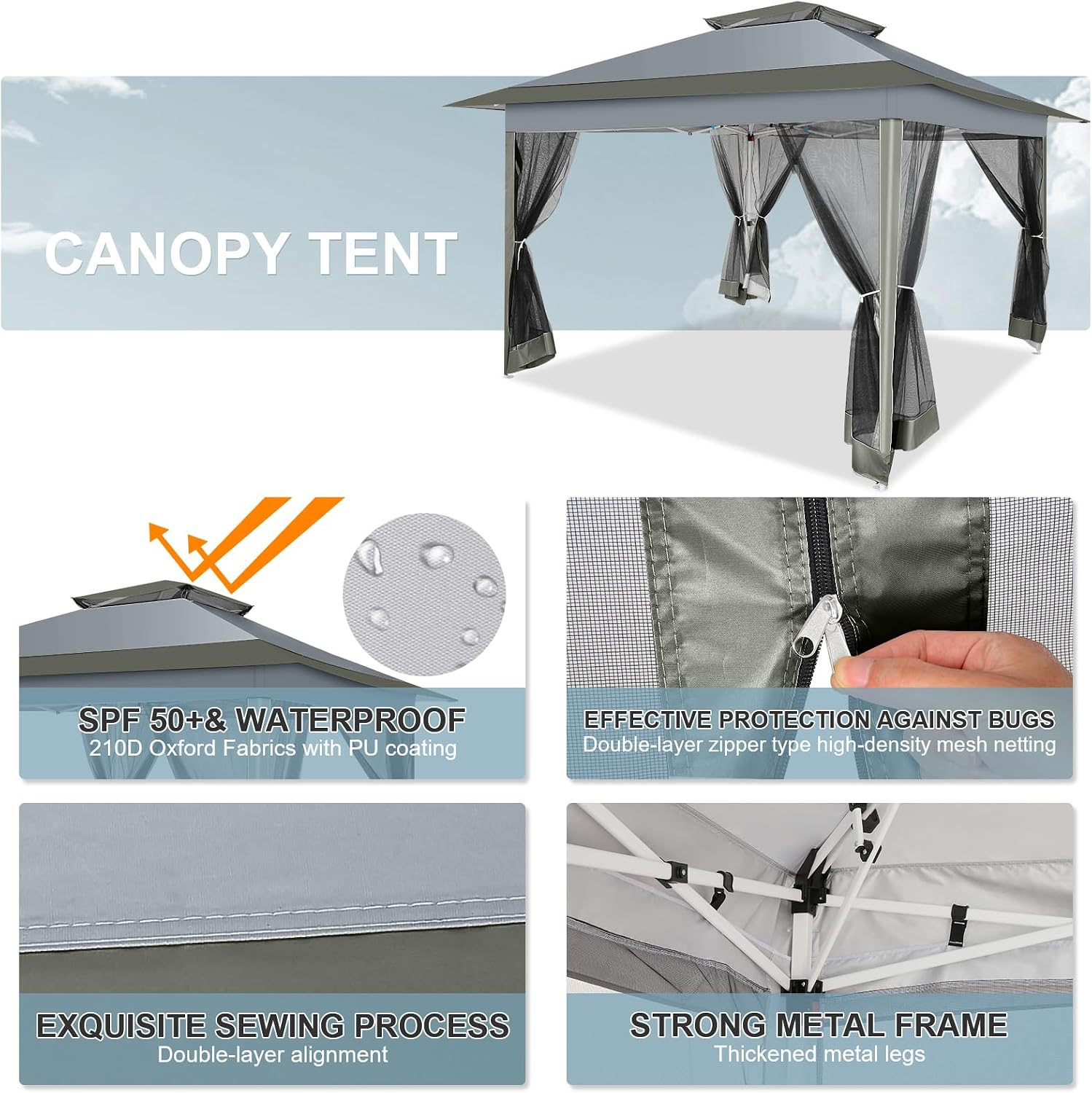 COBIZI 12x12 FT Pop up Gazebo on Clearance Outdoor pop up Canopy Tent,carpas para Patio, Shelter Tents with Netting & Portable Carry Bag, Patio Gazebos for Camping, Garden & Lawn, Darkgrey(Upgraded)