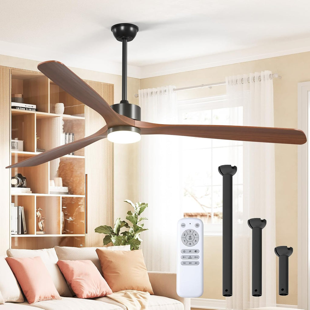 addlon 80 inch Ceiling Fans with Lights and Remote Control, Reversible, 3 Wood Blades, 6 Speeds, 3CCT Dimmable, Noiseless, Indoor/Outdoor Black Walnut Ceiling Fan for Bedroom Living Room Gazebo Patio