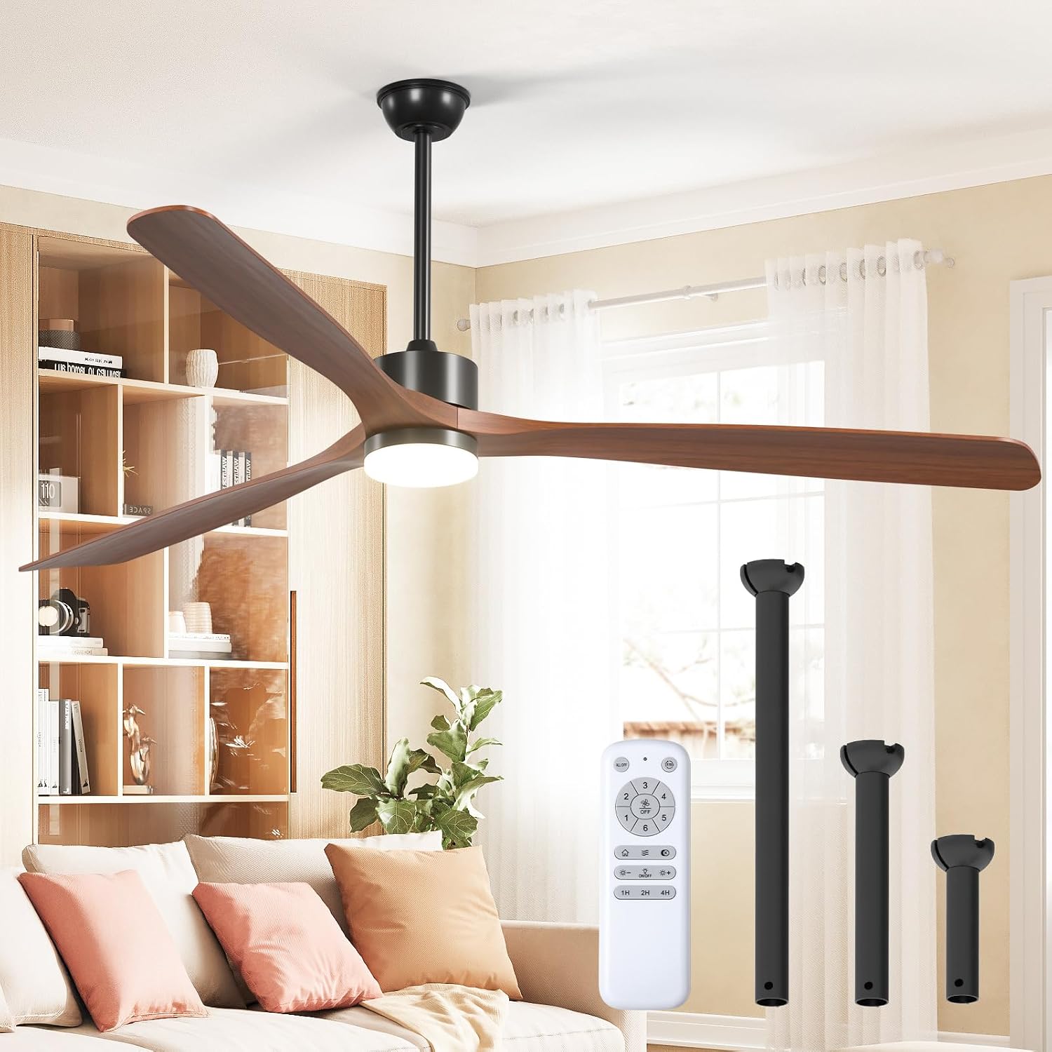 addlon 80 inch Ceiling Fans with Lights and Remote Control, Reversible, 3 Wood Blades, 6 Speeds, 3CCT Dimmable, Noiseless, Indoor/Outdoor Black Walnut Ceiling Fan for Bedroom Living Room Gazebo Patio