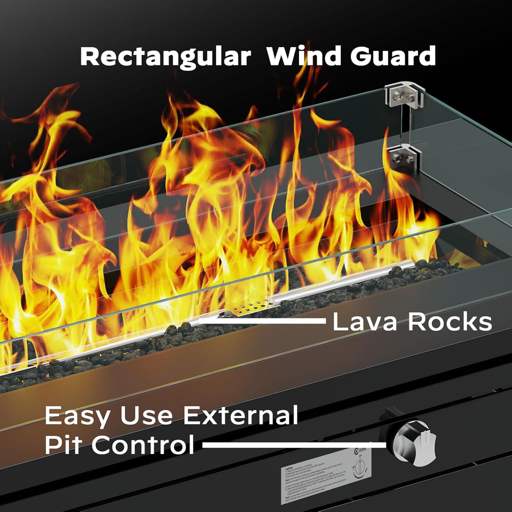 Ciays 42 Inch Gas Fire Pit Table, 60,000 BTU Propane Fire Pits for Outside with Glass Wind Guard, Steel Lid,Lava Rock, 2 in 1 Fire Pit Table Gatherings Parties on Patio Deck Garden, Ebony(2 Packages)