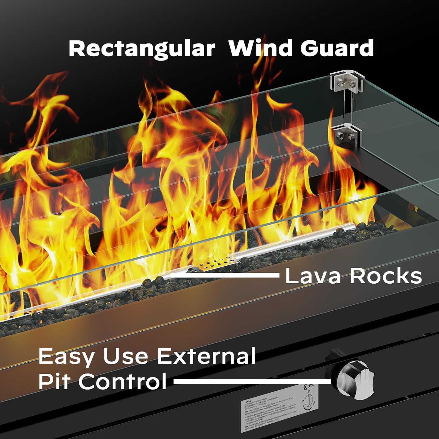 Ciays 42 Inch Gas Fire Pit Table, 60,000 BTU Propane Fire Pits for Outside with Glass Wind Guard, Steel Lid,Lava Rock, 2 in 1 Fire Pit Table Gatherings Parties on Patio Deck Garden, Ebony(2 Packages)
