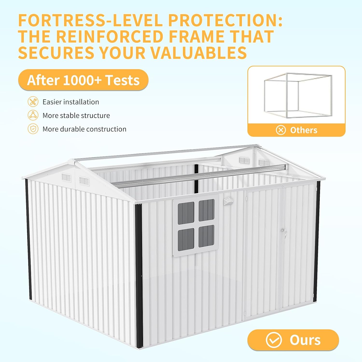 10x8FT Outdoor Steel Storage Shed with Clear Window, Lockable Doors, Weather-Resistant Metal Tool Shed for Garden, Backyard, Patio, and Utility Storage,Brown