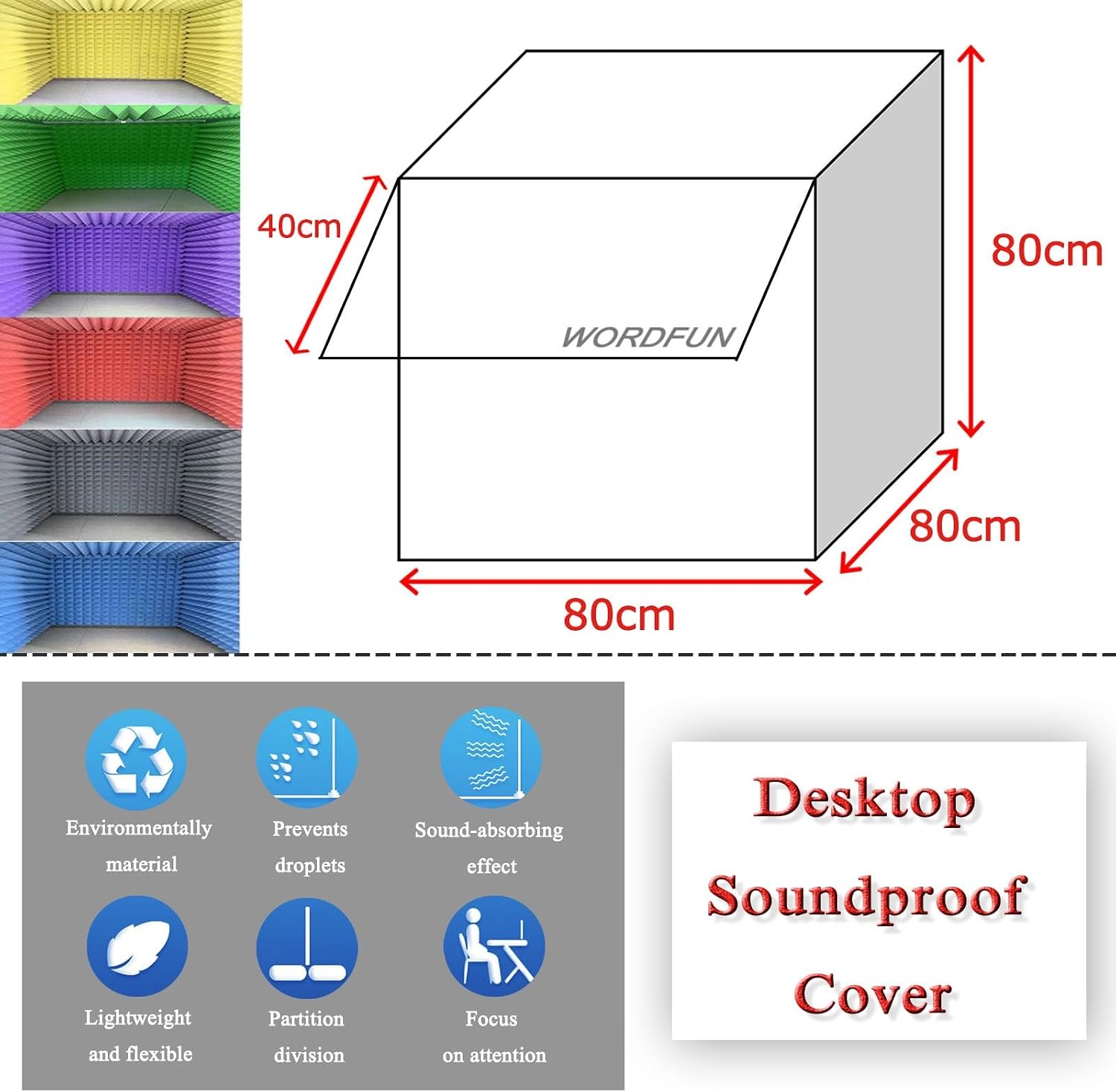 WORDFUN Sound Isolation Room for Home Studio, Portable Sound Recording Vocal Booth Box, Studio Equipment, Vocal Absorbing Shield, Microphone Shield for Podcasts Singing Gaming and Broadcasting