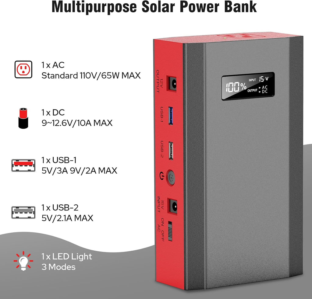 100W Portable Power Station with Foldable Solar Panel, 110V Camping Power Bank with AC Outlet, Rechargeable Battery Solar Generator Power supply for Smart Device Outdoor RV Travel, Emergency Backup