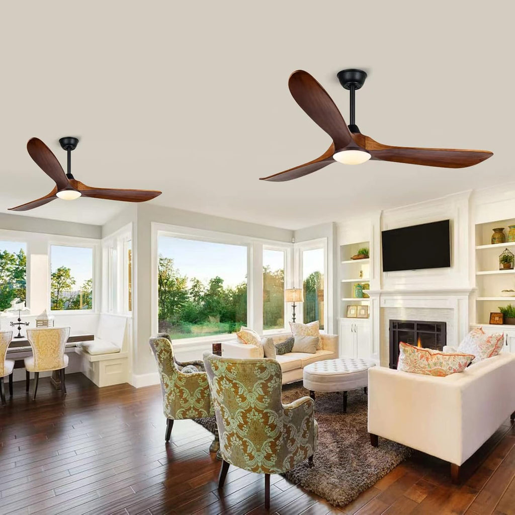 Ceiling Fan with Lights, 52 inch Solid Wood Indoor/Outdoor Ceiling Fans for Patios,Damp Rated Propeller Ceiling Fan for Porch,Farmhouse,Reversible Quiet DC Motor ETL Listed, Memory Function