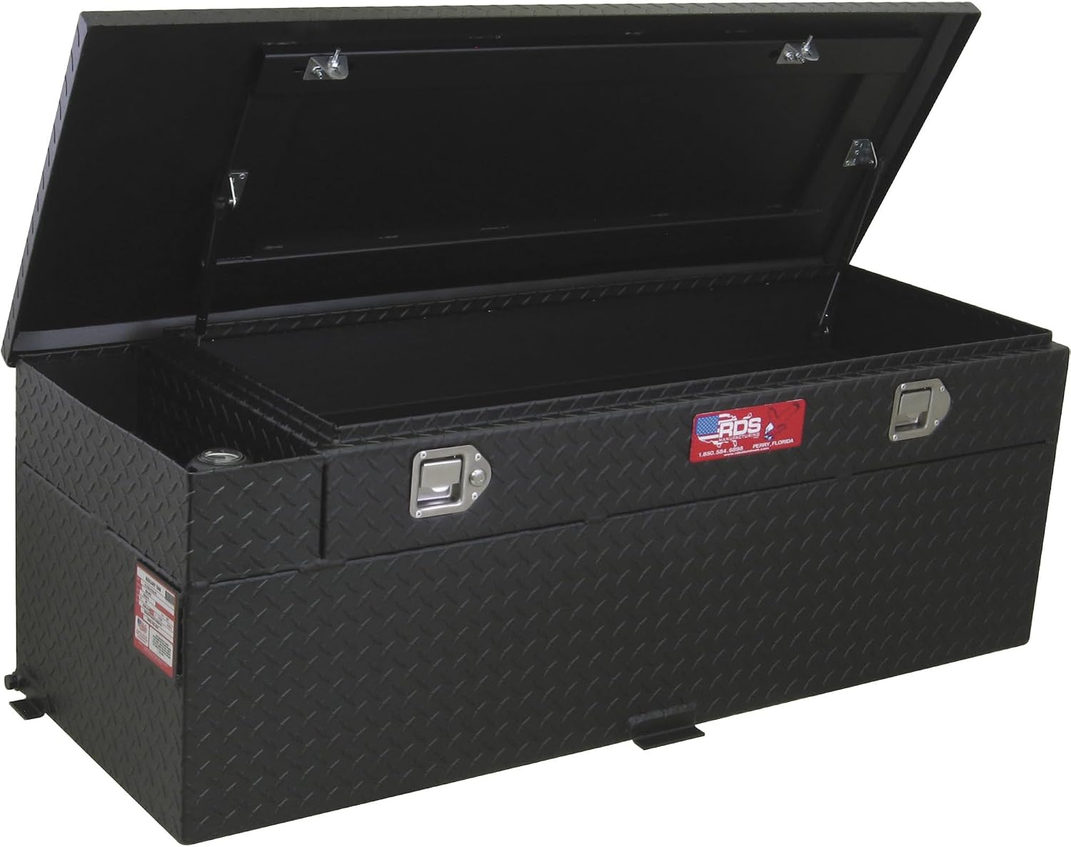 RDS Aluminum Auxiliary Fuel Tank Toolbox Combo - 60-Gallon, Rectangular, Black Diamond Plate, Fuel Filler Shroud, Model Number 72743PC