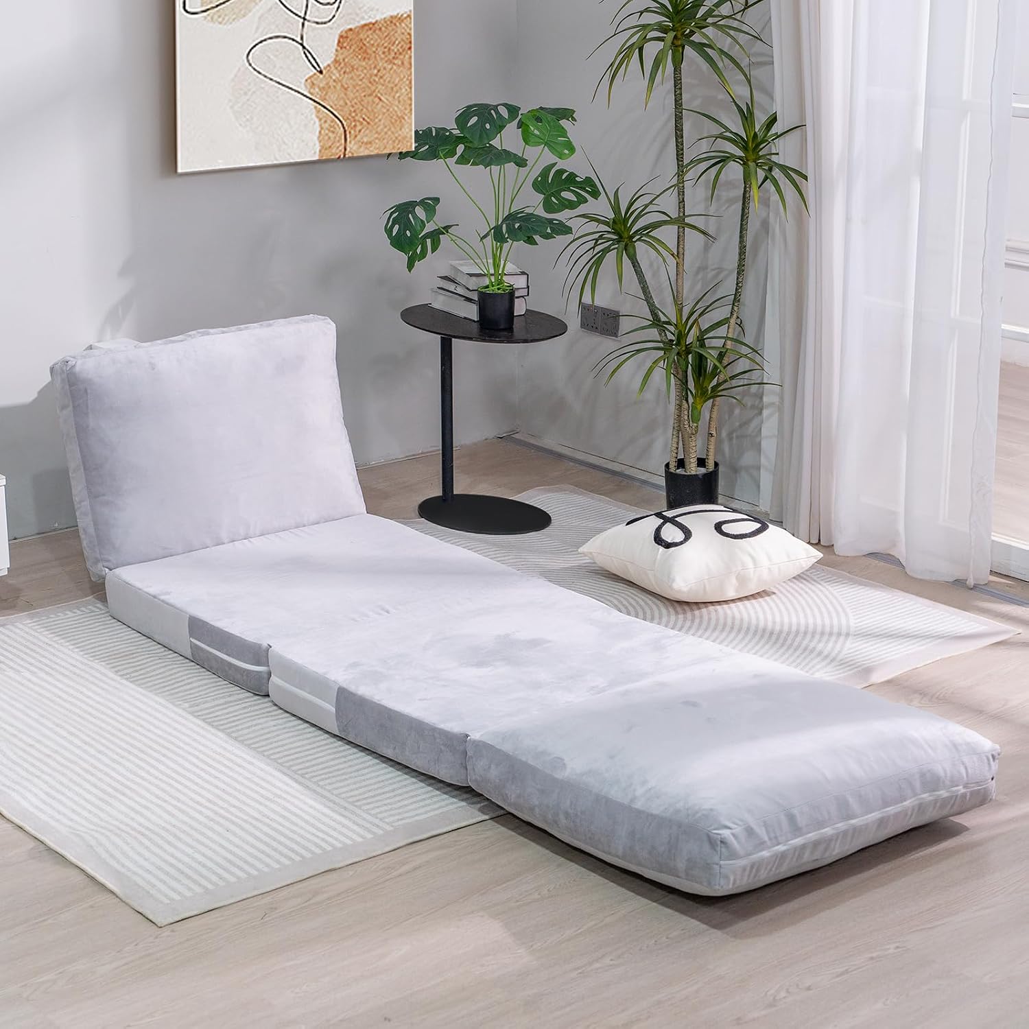 Cvortll 4-in-1 Folding Sofa Bed, Memory Foam Bean Bag Chair, Large Convertible Couch, Floor Foldable Sofa for Bedroom, Living Room, Apartment(Grey-Small)