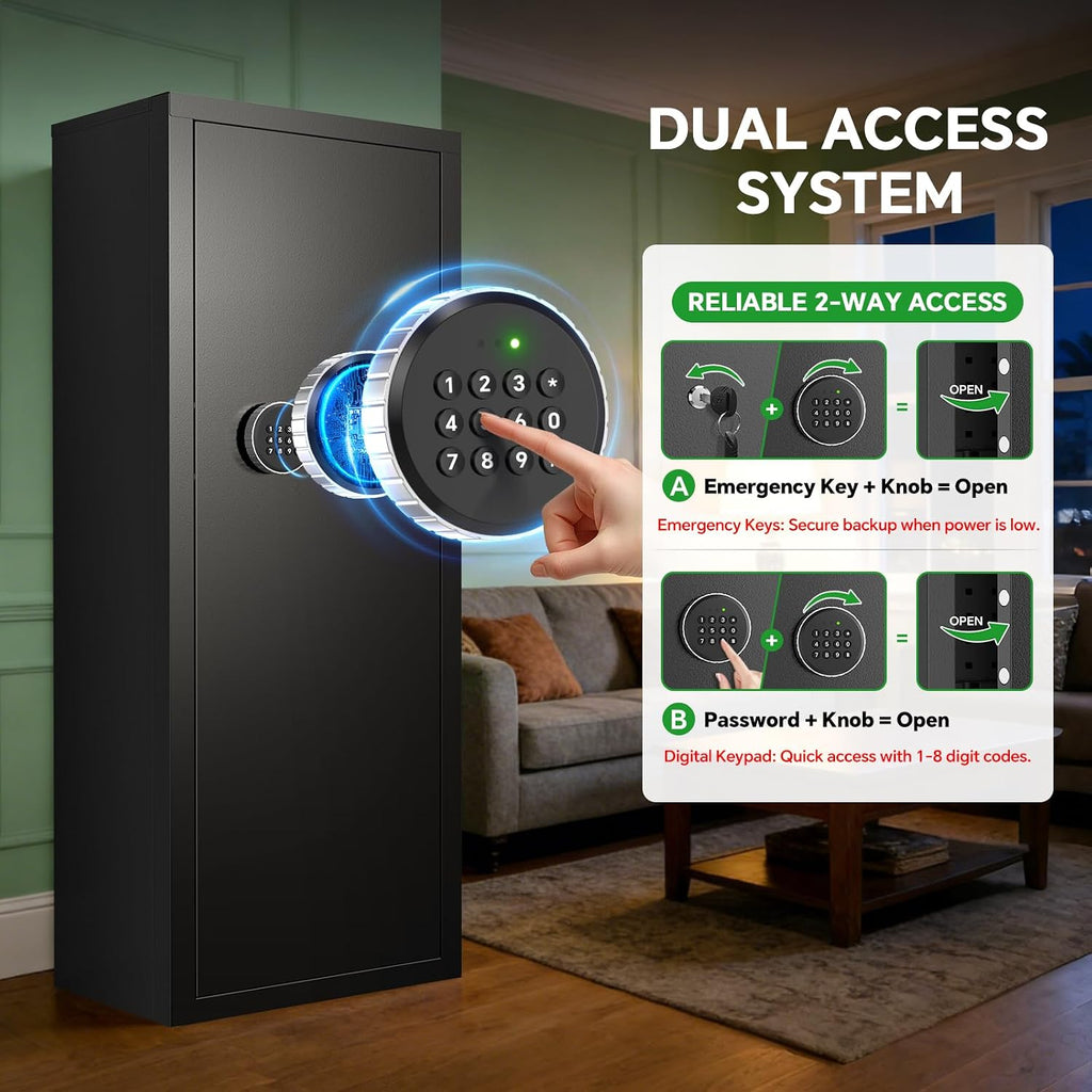 10-15 Gun Rifle Safe for Home Security, Gun Safe for Rifles and Pistols - Quick Access Digital Keypad | Easy Assembly Gun Safe with Adjustable Shelves (Fits Shotguns & Ammo)