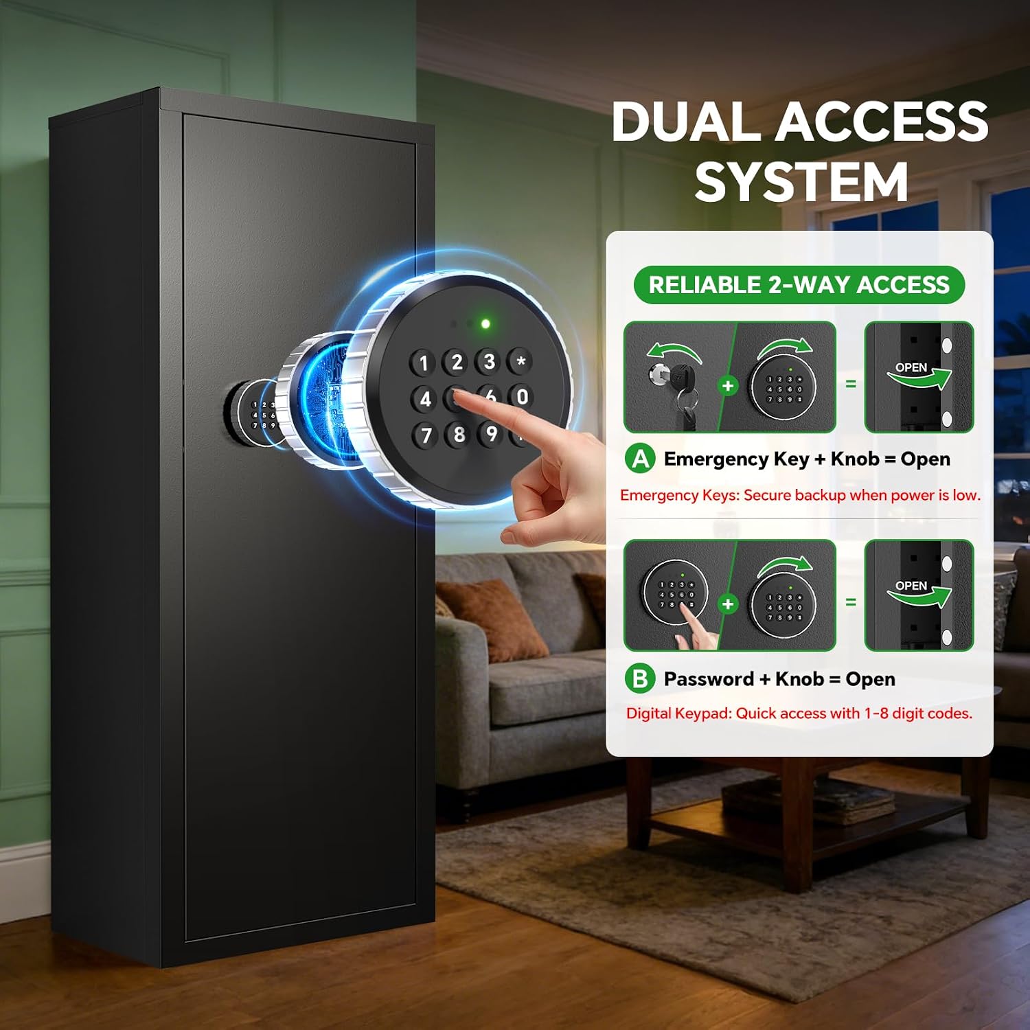 10-15 Gun Rifle Safe for Home Security, Gun Safe for Rifles and Pistols - Quick Access Digital Keypad | Easy Assembly Gun Safe with Adjustable Shelves (Fits Shotguns & Ammo)