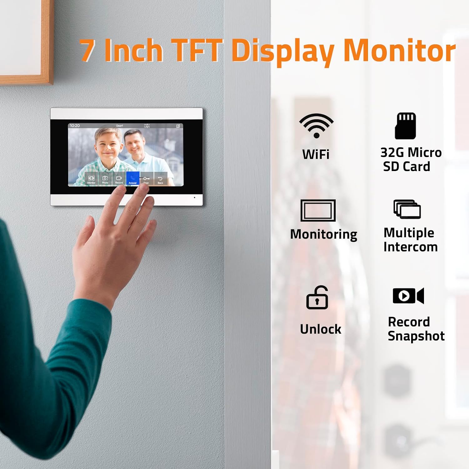 Wireless Video Doorbell Intercom with Monitor System, WiFi Video Intercom 1080P HD Metal Camera, 7 Inch Monitor with 32G Card Record, Tuya APP, 2-Way Audio, Unlock for Home Security System